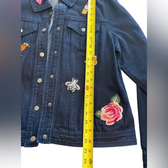 NY Collection Denim Jacket Sz L Blue Dark Wash 100% Cotton Embroidered Patchwork - Picture 4 of 16